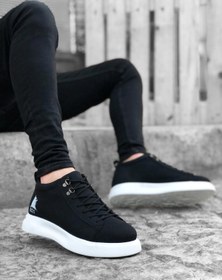 Resim BOA Ba0220 Bağcıklı Erkek Yüksek Taban Siyah Beyaz Taban Spor Ayakkabı 