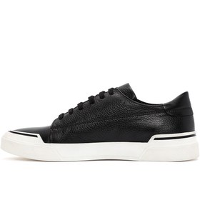 Resim Erkek Siyah Bağcıklı Deri Sneaker - Siyah / 4 