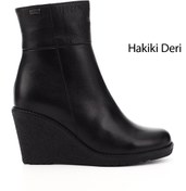 Resim GÖNDERİ(R) Kadın / Kız Siyah Floter Fermuarlı Dolgu Topuklu Hakiki Deri Bot 