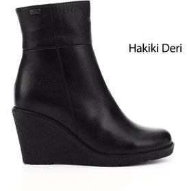 Resim GÖNDERİ(R) Kadın / Kız Siyah Floter Fermuarlı Dolgu Topuklu Hakiki Deri Bot 