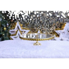 Resim Çnr Home Collection Paşabahçe Lüx Metal Ayakli Yaldizli Kek Pasta Standi Sunumluk Altin 