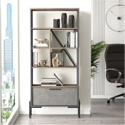 Resim L'occi Concept Darian D Ofis Kitaplık Metal Ayaklı Kahve-Beton-Antrasit Dr4-Cga 