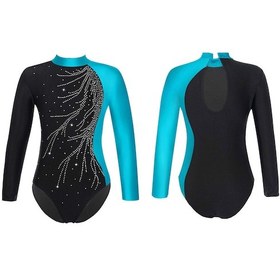 Resim Göl Mavisi Kızlar Uzun Kollu Jimnastik Leotard Sparkle Bale Dans Leotard Giyim Çocuk Paten Kostüm Mavi 