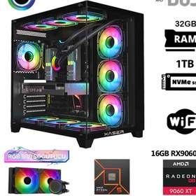 Resim XASER Lexus x760 Ryzen 5 7500F 32GB DDR5 Ram 1TB M.2 NVMe SSD 16GB RX9060 XT Sıvı Soğutmalı Masaüstü 