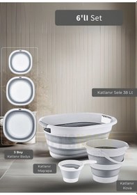 Resim Jet's Home 6'lı Banyo Seti Katlanır Sele Katlanır Badya Katlanır Kova Katlanır Maşrapa Bpa Free Beyaz - Gri 