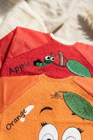 Resim BUUDE Sıvı Geçirmez Uzun Kollu Bebek Mama Önlüğü - 2'li Set 6-24 Ay Elma Ve Portakal Desenli Blw Uyumlu Ye 