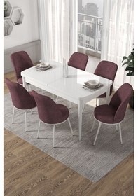 Resim Canisa Kor Serisi 70x114 Açılabilir Mutfak Masası Takımı Beyaz Masa 6 Gül Kurusu Sandalye Masa Beyaz Sandalyeler Gülkurusu 