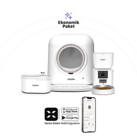 Resim Xenon Smart Akıllı Otomatik Kedi Tuvaleti Akıllı Mama Kabı ve Ultra Sessiz Led Işıklı Kedi Su Pınarı 3'lü Set 