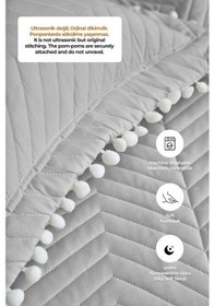 Resim Evlen Home Ponponlu %100 Pamuk Tek Kişilik Günlük Yatak Örtüsü Pike Takımı Seti Gri 