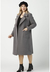 Resim Moda Berray 904 Gri Mono Yaka Torba Cepli Kaşe Kaban 