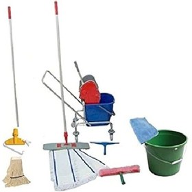 Resim Safell Tek Kovalı Krom Temizlik Arabası - Paspas Arabası Full Set 