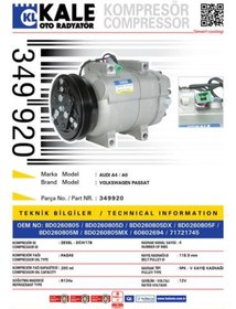 Resim KALE 349920 KLİMA KOMPRESÖRÜ A4 1.8-1.8T-1.9TDI (94-01) A6 1.8-1. 
