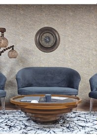 Resim Zafir Teddy Takım Krom Kaplama Telli Ayak Çay Seti Koltuk - Berjer , Balkon, Salon, Ofis Füme 