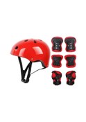 Resim Suntek Çocuk Bisiklet Bilek Dirsek Diz Koruyucu Pedler Kask Kırmızı - M Kırmızı 