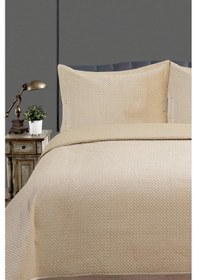 Resim Toskana Çift Kişilik Lüks Kadife Yatak Örtüsü Bej Bej 