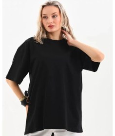 Resim Nnstartshopping Unisex Bisiklet Yaka 20/1 Düz Oversize T-shirt - Siyah Siyah 