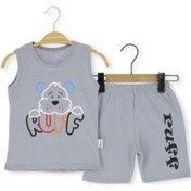 Resim Ruff Baskılı Erkek Şortlu Takım Gri 