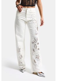 Resim Itsbasic Kadın Kırık Beyaz T-7s6-101 Loose Fit Nakış Ve Dantel Detaylı Özel Tasarım Denim Jean 