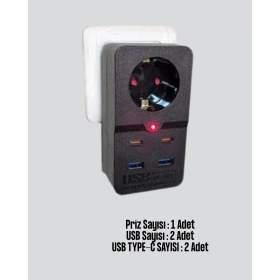 Resim Akıllı Akım Dengelemeli Priz 2500W 4 USB Type C Çıkışlı 