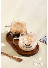 Resim Porsima 2089-1 2li Borosilikat Isıya Ateşe Dayanıklı Cam Kulplu Çay Bardağı Kahve Bardak Kupa Pembe 400 Ml Şeffaf 