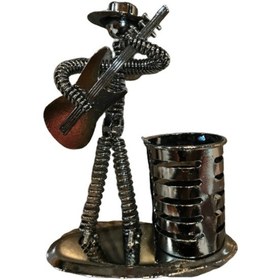 Resim Metal Cazcı Yaylı Metal Adam Kadın Kalemlik Ofis Biblo Aksesuar 