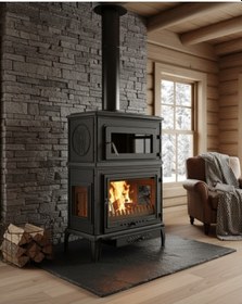 Resim Reyo Stove Salda Üç Camlı Yan Kapak Fırınlı Döküm Şömine Soba 