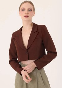 Resim Marbella Kadın Tek Düğmeli Crop Blazer Ceket 