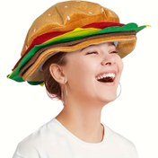 Resim Yetişkinler İçin Komik Peynirli Burger Kostüm Şapkası - Yumuşak Peluş, Gerçekçi Aksesuarlar, Partiler & Temalı Etkinlikler İçin Mükemmel, Cheeseburger Başlığı 