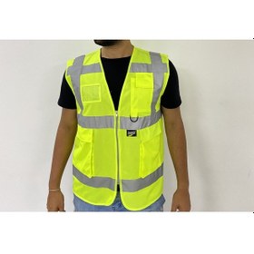 Resim Yüksek Görünümlü 30 adet Sarı M Beden Yelek Reflektörlü Fermuarlı Reflektik 