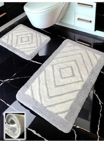 Resim Niva Açık Gri 2li Banyo Paspası 60x100 50x60 Cm Açık Gri 