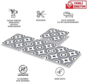 Resim Tink Kendinden Yapışkanlı Fayans Kaplama, Fayans Çıkartması, Duvar Zemin Kaplama Geometrik 06 Desenli PVC Karo 30x30 cm (56 Adet / 5 m²) 