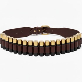 Resim Deri Fişeklik Kemer - 130 cm / 12 Kalibre / Kahverengi 