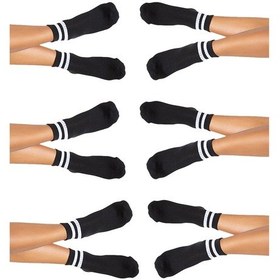 Resim 6'lı Kadın Unisex Çizgili Kısa Çorap Pamuklu Tenis Ekonomik Spor Siyah 