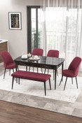 Resim Canisa Zen Serisi 80x132 Mdf Açılabilir Siyah Mermer Desen Masa Takımı 4 Bordo Sandalye Ve 1 Bench 
