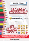 Resim Hafsa Ticaret 256 Adet Kalem Etiketi Emoji Tema Isimli Kişiye Özel Okul Etiketi 