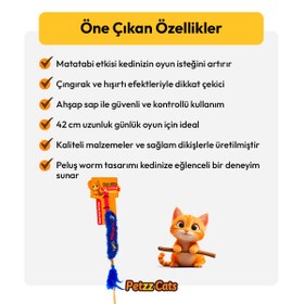 Resim PetzzCats Worm Matatabi ve Çıngırak Sesli Kedi Oltası Oyuncağı Mavi 42 Cm 