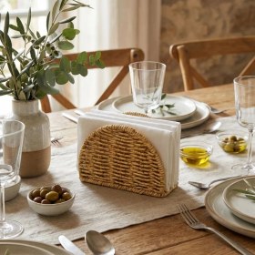 Resim Tkc(Yt) Dekoratif Plastik Rattan Yarım Yuvarlak Peçetelik–doğal Hasır Dokulu Masaüstü Peçet 