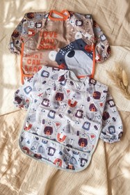 Resim Bebechi Bubu Bear 2'li Set Uzun Kollu Su Geçirmez Bebek Mama Önlüğü - Ayıcık Desenli Leke Tutmaz Blw Ve Akti 