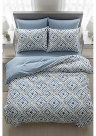 Resim Mavi Geometrik Çizgi Çift Kişilik %100 Pamuk Nevresim Takımı MAVI 