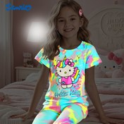 Resim Sanrio Hello Kitty (Alev Geciktirici Kız Çocuk Kısa Kollu Pijama + Yıldız Baskılı Uzun Pantolonlu Ev Takımı) 