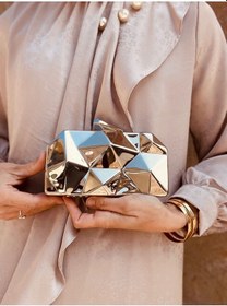 Resim Metal Abiye Çanta Özel Tasarım El Çantası Gumus Ayna 