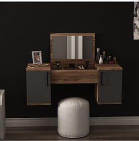 Resim Arnetti Duvara Monte Mercan Aynalı Makyaj Masası Lidya Antrasit 