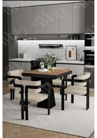 Resim Avvio Nero Lake Mdf Ayak Tokyo Demonte Sandalye 80x80 Yemek Masası Mutfak Masası 4 Kişilik Akça 