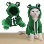 Resim 1 Adet Sevimli Kurbağa Dönüştürücü Kapüşonlu Sweatshirt - Canlı Yeşil Ayarlanabilir İpli Kapüşon, Küçük Irklar İçin Yumuşak ve Sıcak Kazak, Kış İlkbahar Sonbahar Rahat Giyim, Makinede Yıkanabilir 