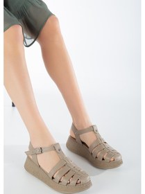 Resim Vizon Hakiki Deri Kadın Kafesli Sandalet 001 