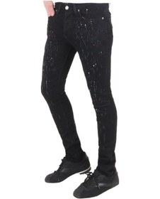 Resim Erkek Spor Giyim Boya Damlalı Siyah Kot Pantolon Siyah 