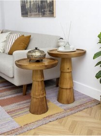 Resim AYLESA Doğal Ahşap 2’li Set Mantar Yan Sehpa Modern Fiskos Zigon Çiçeklik 