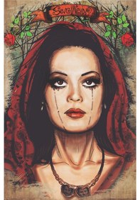 Resim Sevgi Neydi Türkan Şoray Portreli Retro Ahşap Tablo Duygusal İllüstrasyon Tasarımı 