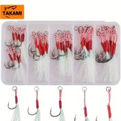 Resim Itakami | 50 Adet/Paket Yavaş Balıkçılık Metal Kanca Yardımcı Kancalar ile Yem Tüyleri Deniz Kancaları Seti, Güçlendirilmiş Lure Ise Ni Bağlama Tüylü Demir Plaka Kancalar, Paslanmaz Demir Plaka Kancalar Barbless Balıkçılık için Tüylü Demir Plaka Kancalar 