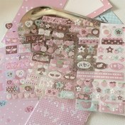 Resim 4 parça set pembe kahverengi müzik notu çilek simli çıkartma fotoğraf kartı telefon kılıfı saklama kutusu dekoratif sticker 